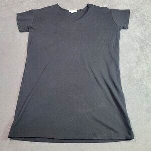 Prologue Tunic Dress Womens Medium Black Ebony V-Neck Short Sleeve F3982 Minimal